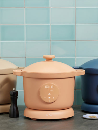 steam, spice, blue salt dream cooker on counter