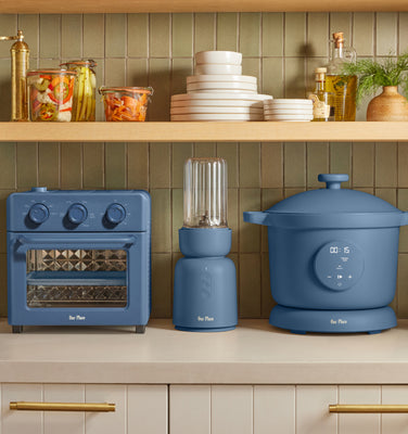blue salt wonder oven, splendor blender, and dream cooker on counter