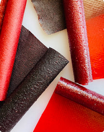 Close-up of fruit rolls ups on a white background