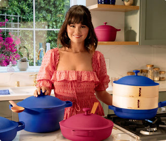 Selena Gomez with Azul Perfect Pot and Rosa Always Pan