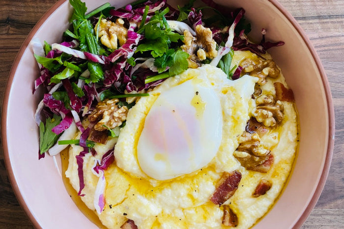 Breakfast Polenta Bowl with Poached Eggs