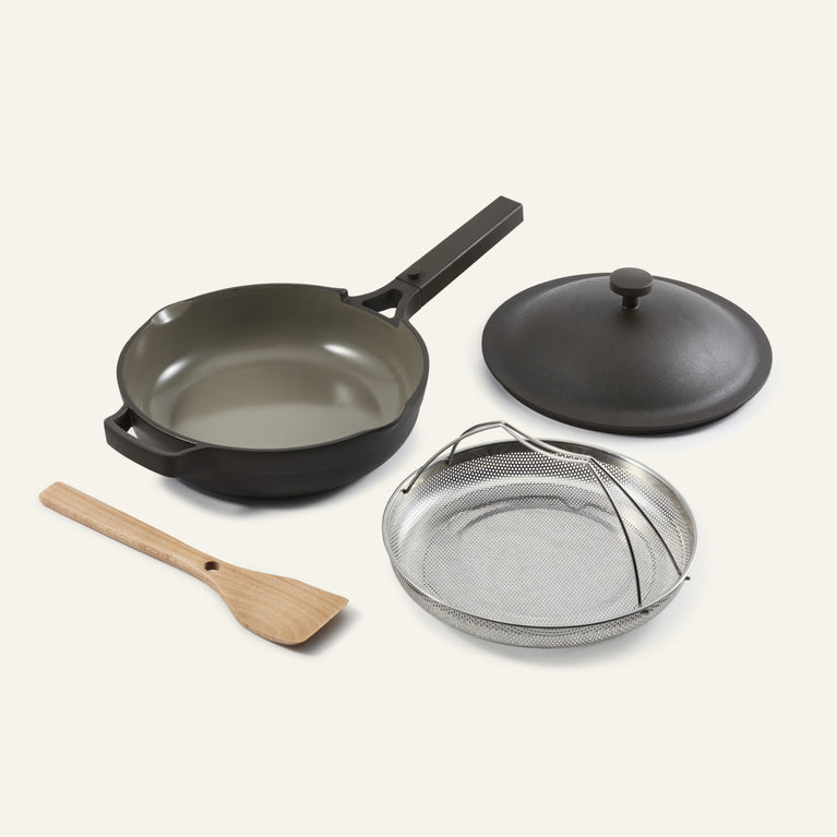 Black-Always-Pan-with-Steamer-and-Spatula