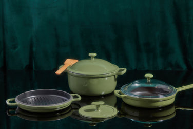 sage green cast iron cookware set