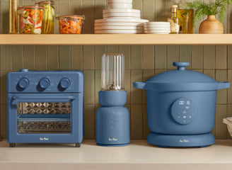 blue salt wonder oven, splendor blender, dream cooker on counter