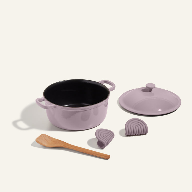Purple Cast Iron Perfect Pot with scraper and hot grips