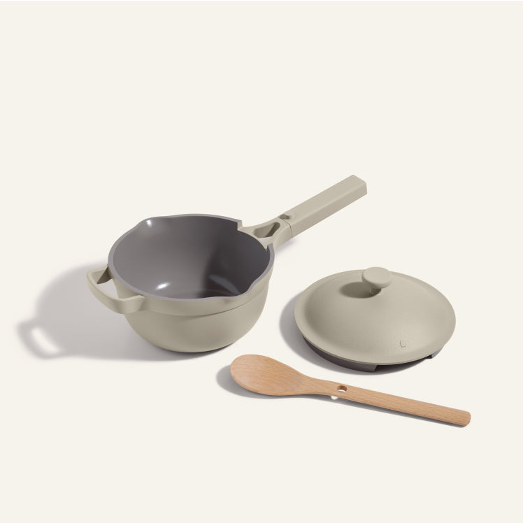 Beige Mini Perfect Pot with lid and nesting Beechwood Spoon