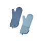 Pair of blue oven mitts on a white background