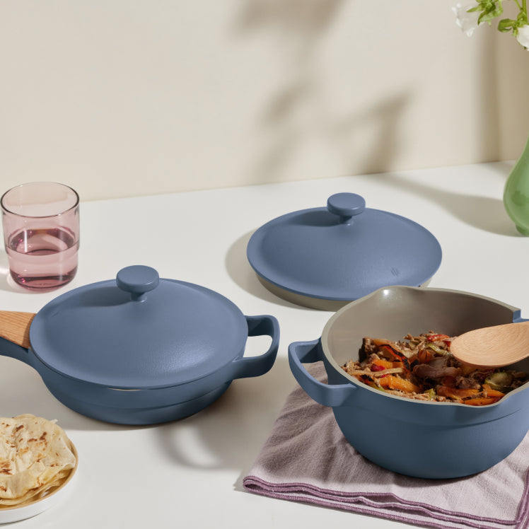 Small Rim Cooking Pot Mini Cookware Duo | Small Ceramic Pan & Pot Set–Our Place
