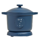 Blue slow cooker with digital display on a white background
