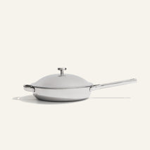 A silver-colored Titanium Always Pan® Pro 26 cm (2.0) stainless steel frying pan with a matching lid and a long side handle.