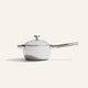 Titanium Perfect Pot Pro 3 L silver-toned saucepan with a lid and a long handle.