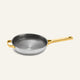A silver-toned Titanium Always Pan Pro 26 cm skillet with a gold-toned handle and side helper handle.