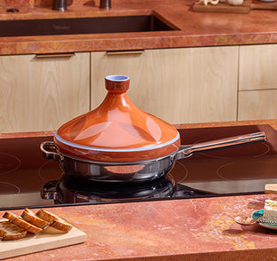 clay and olive tagine on titanium always pan pro