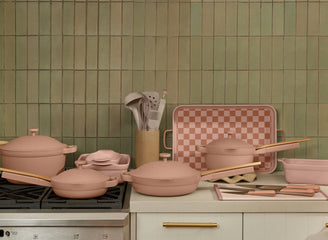 pink Do everything set on stove and counter