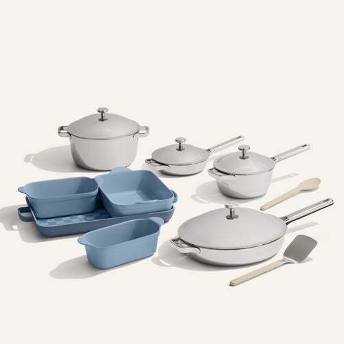 VIP Titanium Pro Complete Cookware + Bakeware Set-Chrome/Blue Salt