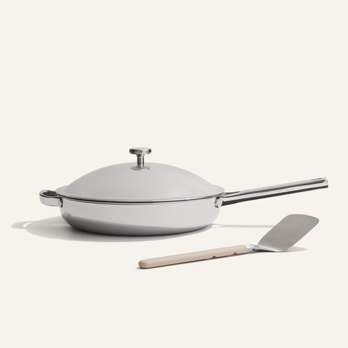 chrome titanium large always pan pro with stainless steel spatula 