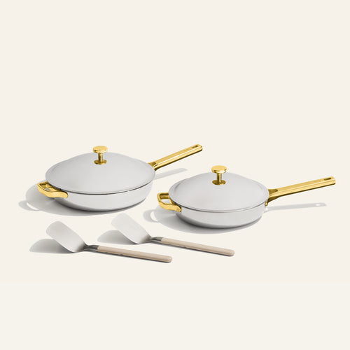 gold titanium large always pan pro and always pan pro with stainless steel spatulas 