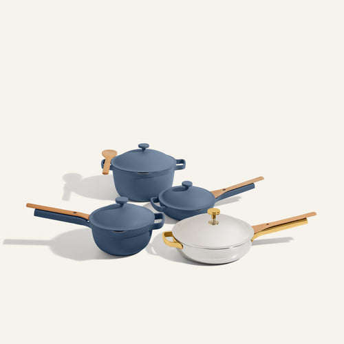 Titanium & Ceramic Cookware Set-Gold/Blue Salt