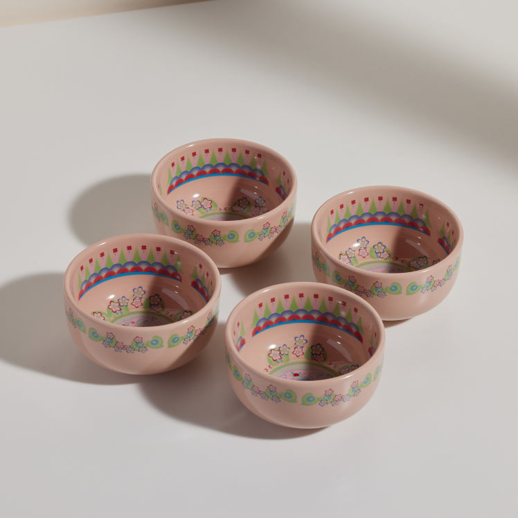 set of 4 pink rice bowl set