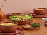 Terracotta Tableware items with food